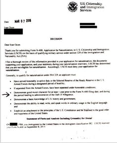 Redacted letter from the U.S. Citizenship and Immigration Services