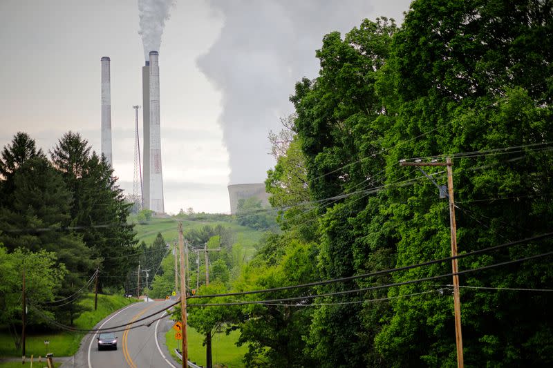 FILE PHOTO: Exhaust rises from the stacks of the Harrison Power Station in Haywood