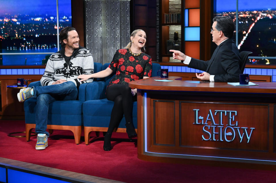 Kate Hudson attends “The Late Show with Stephen Colbert” with her brother Oliver Hudson on Jan. 27, 2022. - Credit: Scott Kowalchyk/CBS