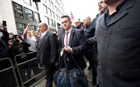 Tommy Robinson and supporters outside the Old Bailey  - Credit: The Telegraph/Geoff Pugh