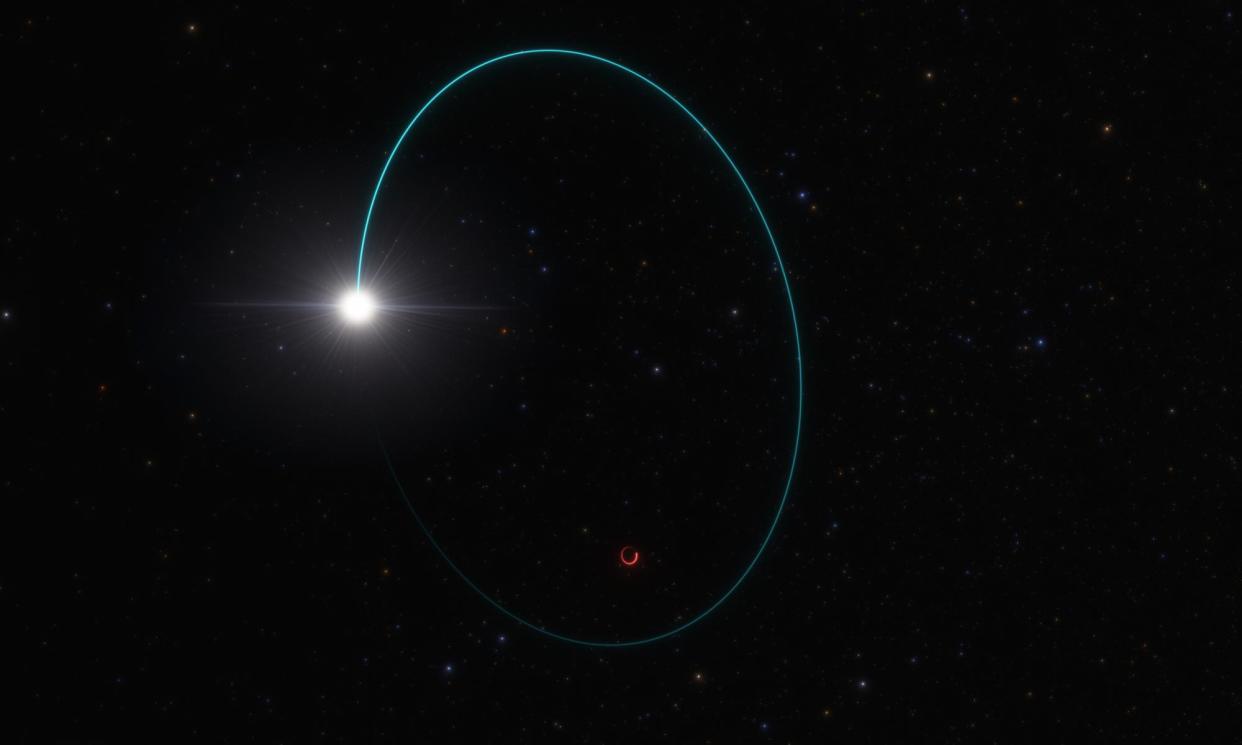 <span>Artist’s impression shows the orbits of both the star and the black hole around their common centre of mass. </span><span>Photograph: ESO/L Calçada</span>