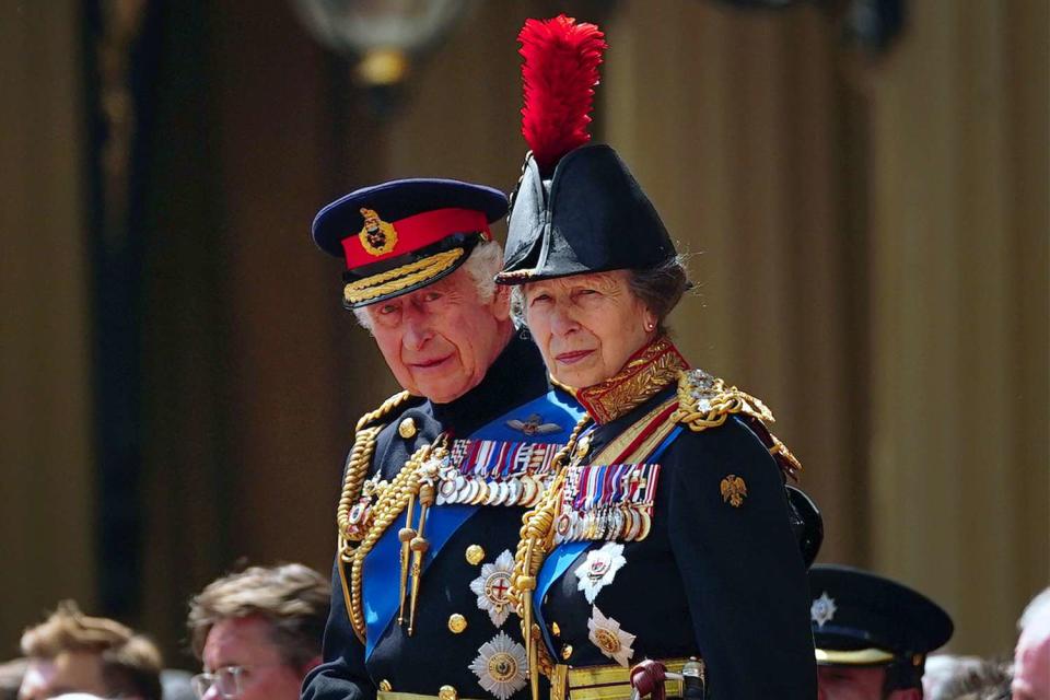 <p>Victoria Jones/Getty</p> King Charles III and Princess Anne.