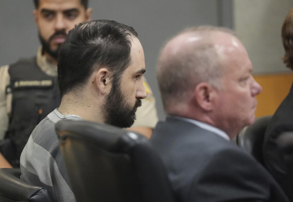 Daniel Perry listens to Garrett Foster's family members after he was sentenced to 25 years for the murder of Garrett Foster at the Blackwell-Thurman Criminal Justice Center in Austin, Texas, on Wednesday May 10, 2023. Perry was convicted of murder in April for killing Foster during a Black Lives Matter protest in July 2020. (Jay Janner/Austin American-Statesman via AP, Pool)