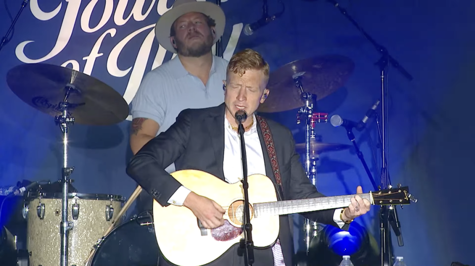 Kentucky native Tyler Childers performs a four-song set with his band, The Food Stamps, on the South Lawn, celebrating the Fourth of July.