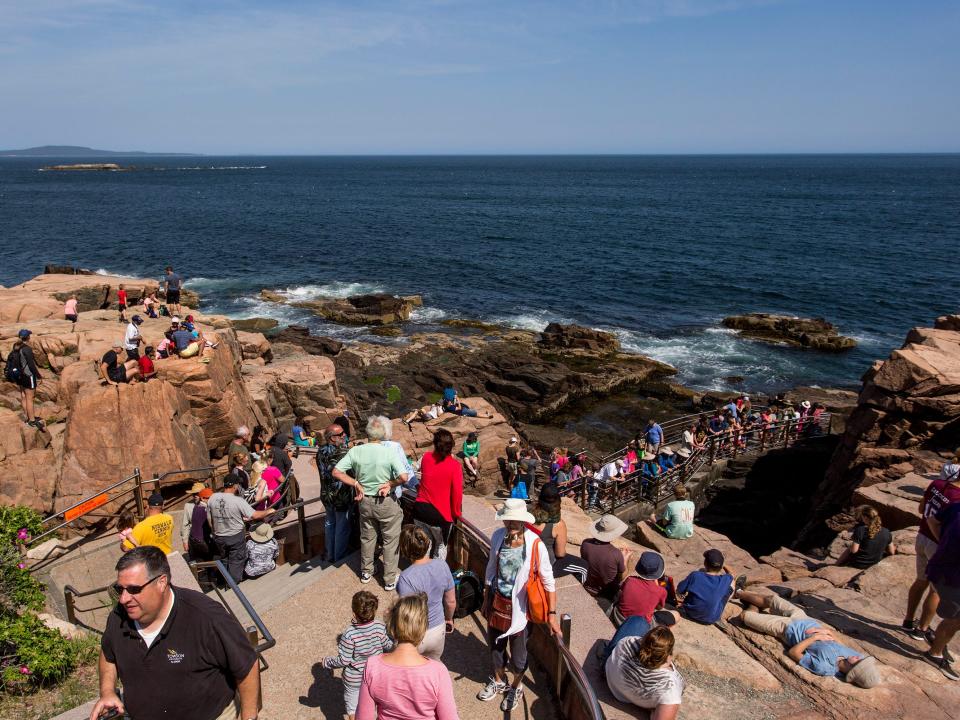 Tourists flock to Thunder Hole at Acadia National Park