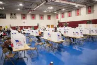 PHOTO: Voters fill out their ballots at Bedford High School during the New Hampshire Primary on Sept. 13, 2022, in Bedford, N.H. (Scott Eisen/Getty Images)