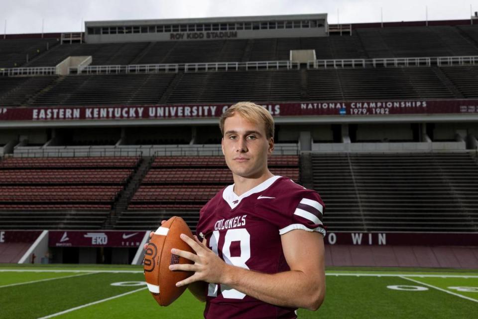 EKU quarterback Parker McKinney (18) threw for 3,956 yards and 33 touchdowns in 2022.