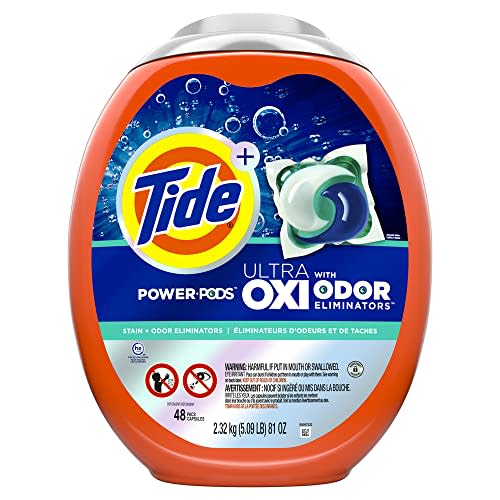 Tide Ultra OXI Power PODS with Odor Eliminators Laundry Detergent Pacs, 48 Count, For Visible a…