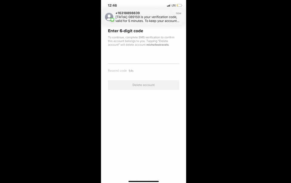 The final step to deleting your TikTok is two step verification