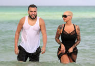 <p>As if the relationship between Rose and the Kardashians weren’t complicated enough, she once again hung out with rapper French Montana — who happens to be Khloé Kardashian’s ex — on a Miami Beach trip. Sigh … we give up trying to understand all the ways they’re connected. (Photo: Splash News) </p>