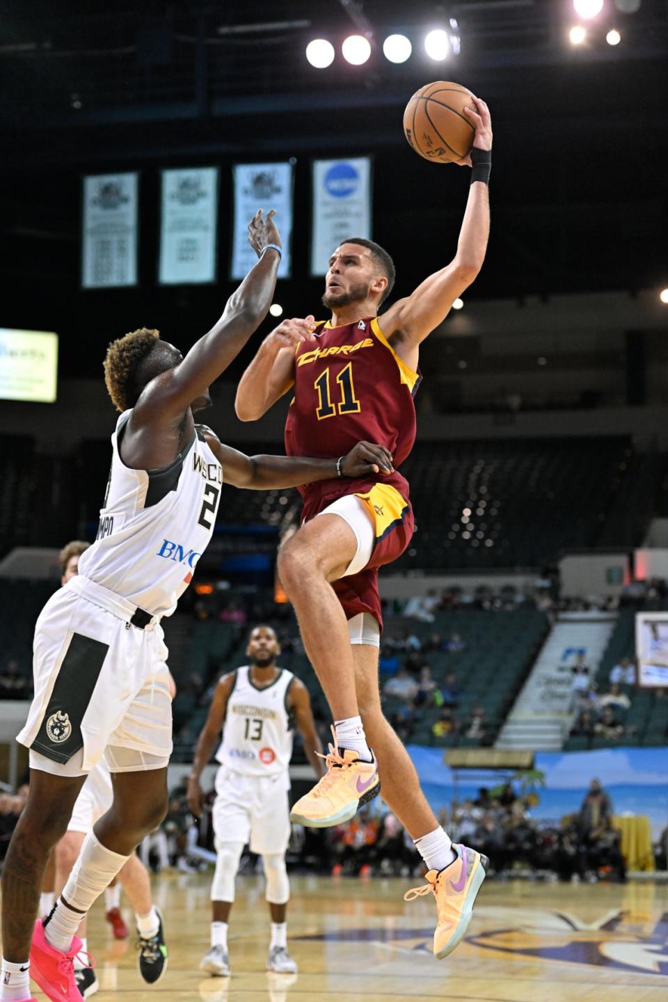 The Cleveland Charge's Pete Nance goes up for a shot against the Wisconsin Herd on Nov. 12, 2023, in Cleveland.