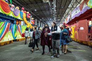 SBA Administrator Isabella Casillas Guzman tours Mardi Gras World with owner Barry Kern in New Orleans, LA. Mardi Gras World used the SBA’s PPP loan to maintain payroll and cover administrative expenses.