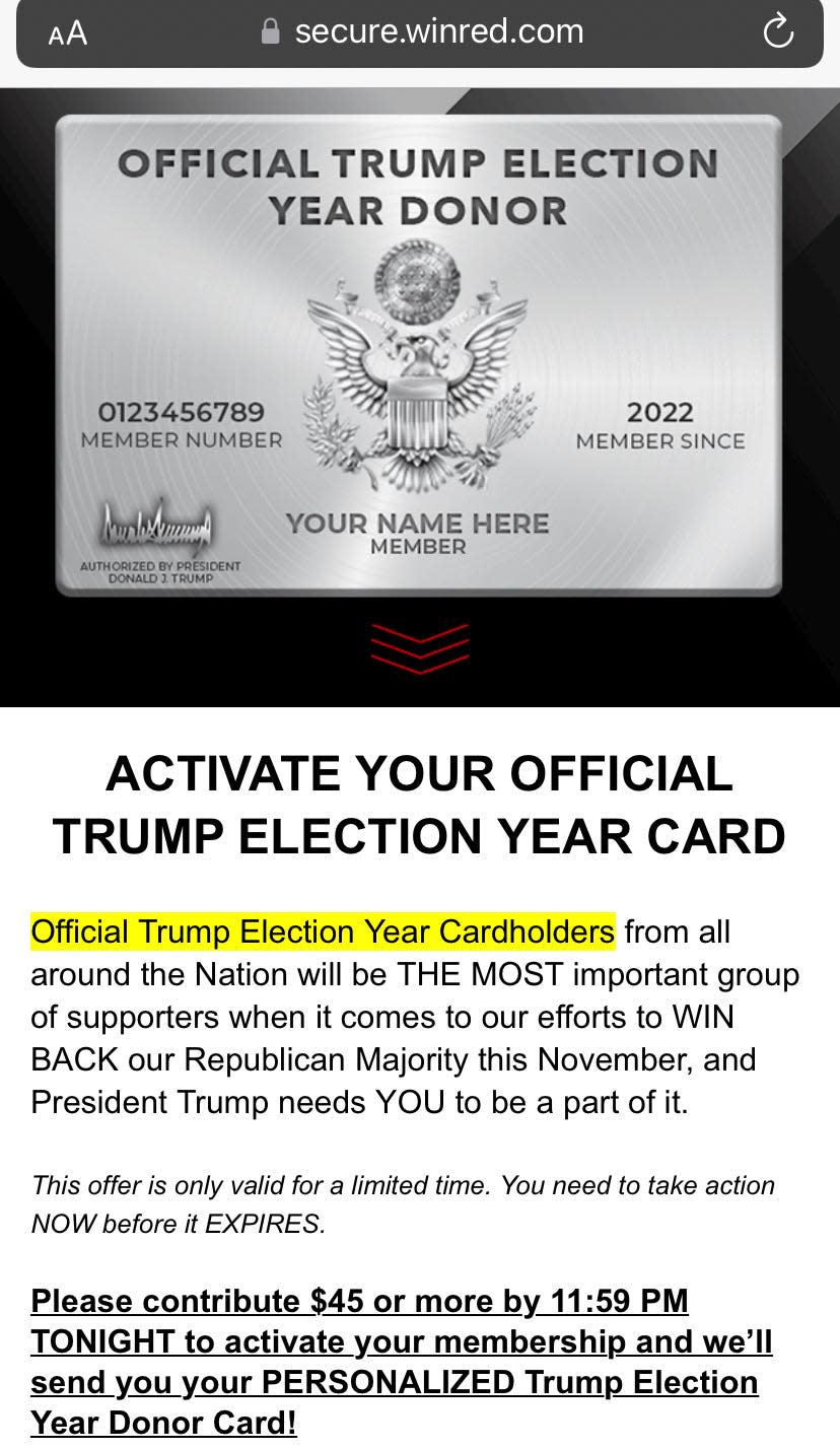 Trump Election Year Donor Card