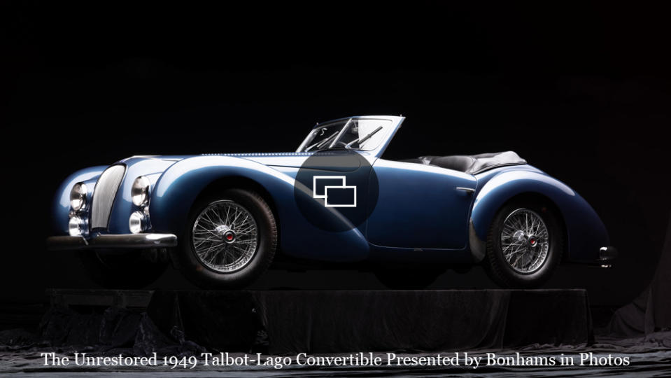 An unrestored 1949 Talbot-Lago T26 Grand Sport Convertible.