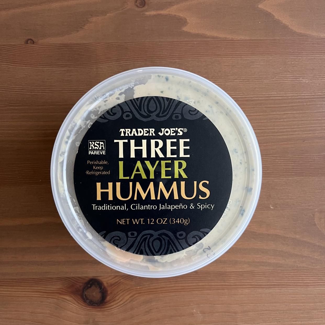 three layer trader joes hummus