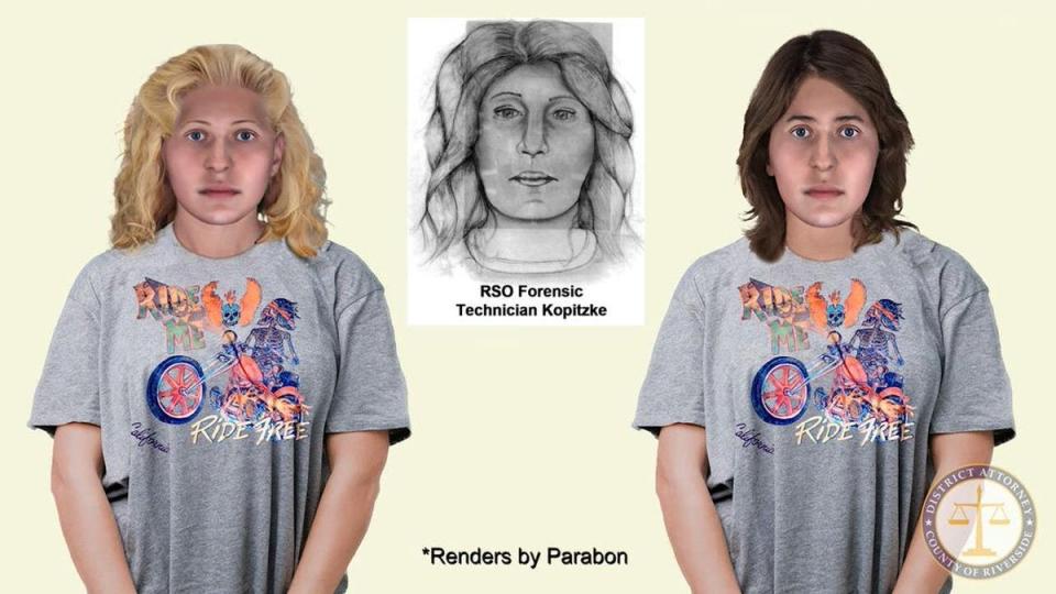 Renderings show what the victim may have looked like before her death (Riverside County District Attorney’s Office)