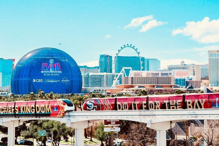 La Esfera de Las Vegas publicita el Super Bowl LVIII y trenes urbanos llevan mensajes (