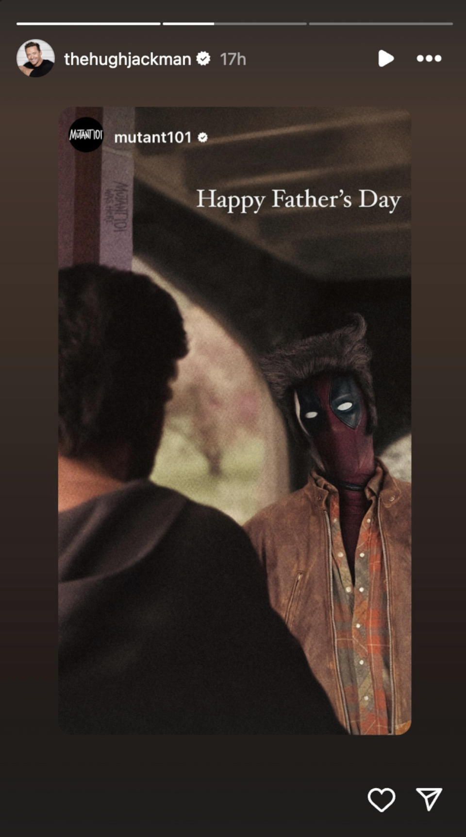 Hugh Jackman shares Deadpool Father's Day post