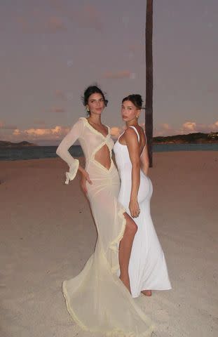 <p>Kendall Jenner/Instagram</p> Kendall Jenner and Hailey Bieber rock angelic dresses during New Year's Barbados trip