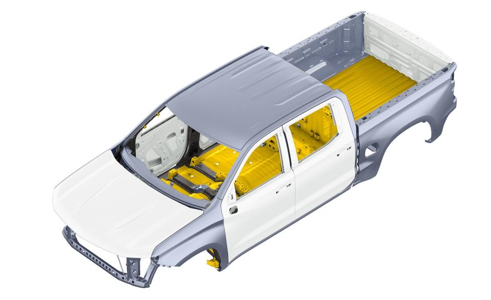 <p>The latest Silverado promises to be lighter and more capable than its predecessor, but unlike the Ford F-150, which uses aluminum bodywork for both the cab and the bed to trim pounds, the 2019 Silverado reserves the lighter material for its hood, doors, and tailgate. The Chevy’s roof, fenders, and bed are once again made of steel. <a rel="nofollow noopener" href="https://blog.caranddriver.com/like-a-lighter-rock-2019-chevrolet-silverado-drops-450-pounds-using-steel-structure/" target="_blank" data-ylk="slk:Chevy claims to have cut about 450 pounds;elm:context_link;itc:0;sec:content-canvas" class="link ">Chevy claims to have cut about 450 pounds</a> from the Silverado relative to its predecessor (the year-over-year comparison being made between crew-cab V-8 models), including 88 pounds from the body and another 88 pounds taken out of the frame.</p>