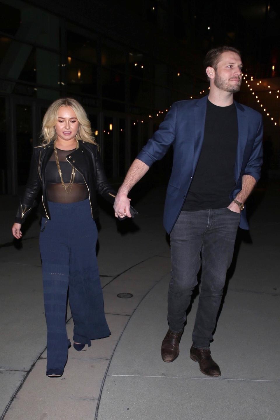 Hollywood, CA  - Actress Hayden Panettiere's boyfriend Brian Hickerson was arrested for domestic violence after an altercation at the couple's home during the early hours of Thursday.  Things got ugly between the pair after they came home following a night of drinking in Hollywood and got into a blow-up fight, according to insiders who spoke to TMZ.  Police visited the residence around 2am, when they noticed 'redness and marks' on the Nashville actress' body.   Pictured on these file photos enjoying a movie night at ArcLight theater in Hollywood. **SHOT ON 01/31/2019**    Pictured: Hayden Panettiere, Brian Hickerson    BACKGRID USA 3 MAY 2019     BYLINE MUST READ: Roger / BACKGRID    USA: +1 310 798 9111 / usasales@backgrid.com    UK: +44 208 344 2007 / uksales@backgrid.com    *UK Clients - Pictures Containing Children  Please Pixelate Face Prior To Publication*