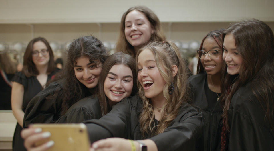 This image released by Apple TV+ shows Brooke Taylor, center, in a scene from "Girls State." (Apple TV+ via AP)