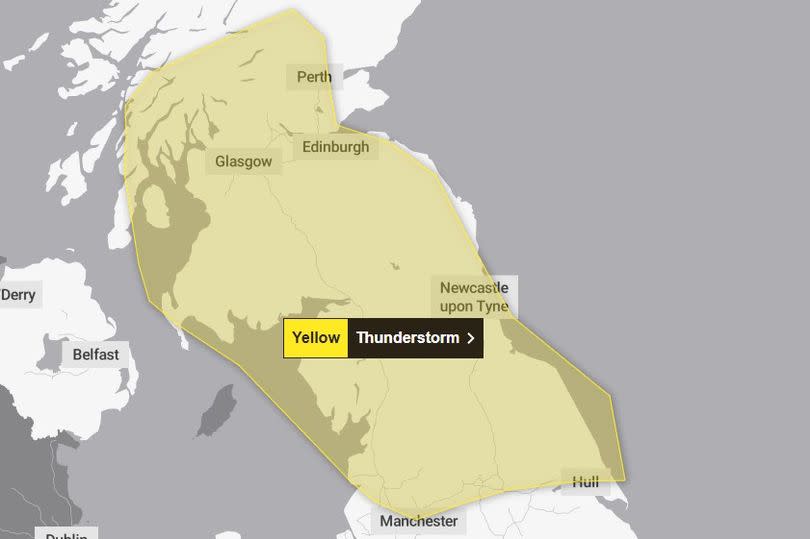 The Yellow thunderstorm warning covers the whole of the North East