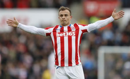 Britain Soccer Football - Stoke City v Hull City - Premier League - bet365 Stadium - 15/4/17 Stoke City's Xherdan Shaqiri celebrates scoring their third goal Action Images via Reuters / Carl Recine Livepic