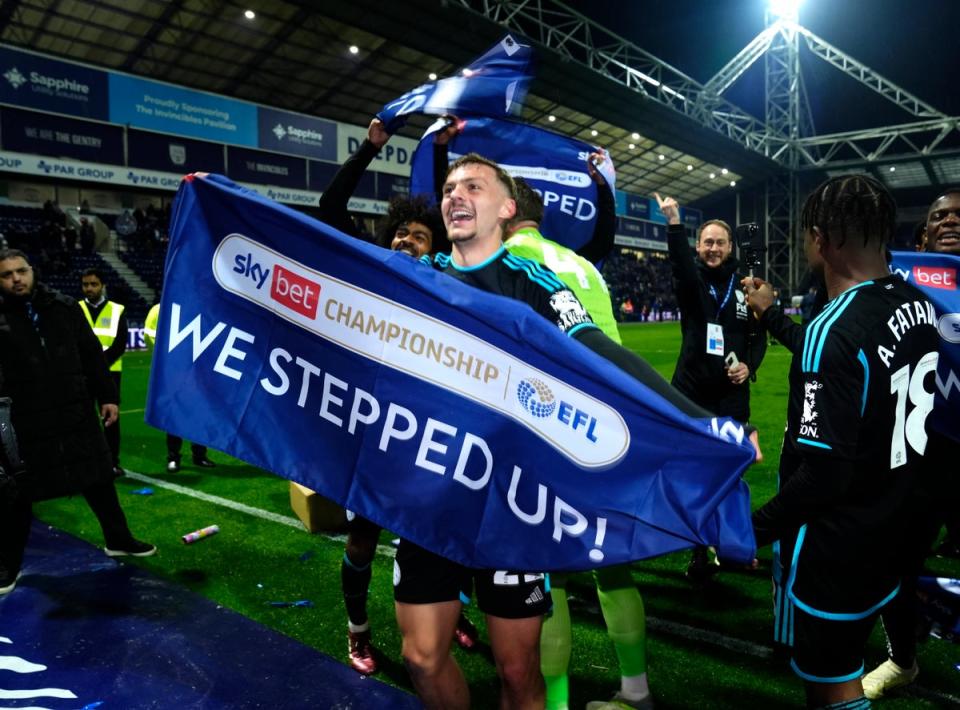 Leicester City’s Kiernan Dewsbury-Hall celebrates securing the Championship title (Nick Potts/PA Wire)