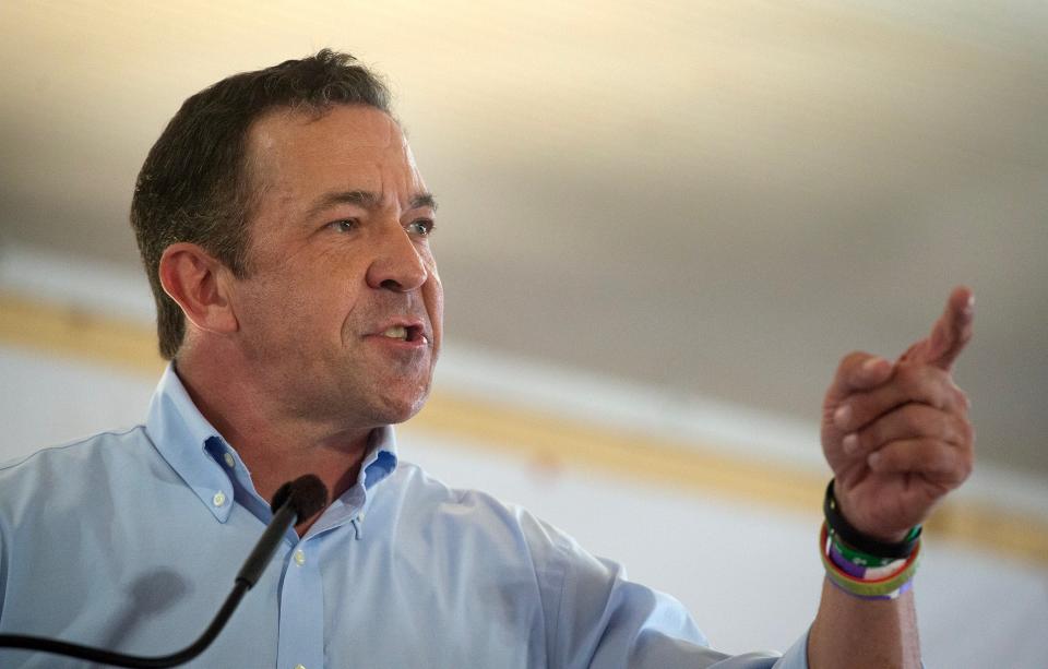 Sen. Chris McDaniel addresses the crowd in the pavilion in Founders Square at the Neshoba County Fair in Philadelphia on Wednesday. McDaniel is running against incumbent Delbert Hosemann for the Republican nomination for lieutenant governor.