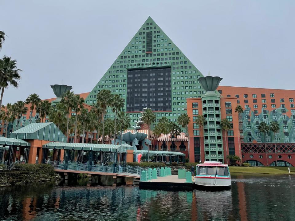 exterior shot of the swan hotel at disney world