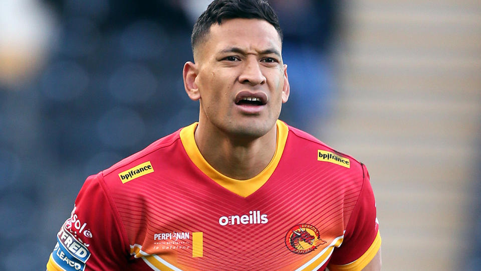 Israel Folau, pictured here in action for Catalans Dragons in the UK Super League.