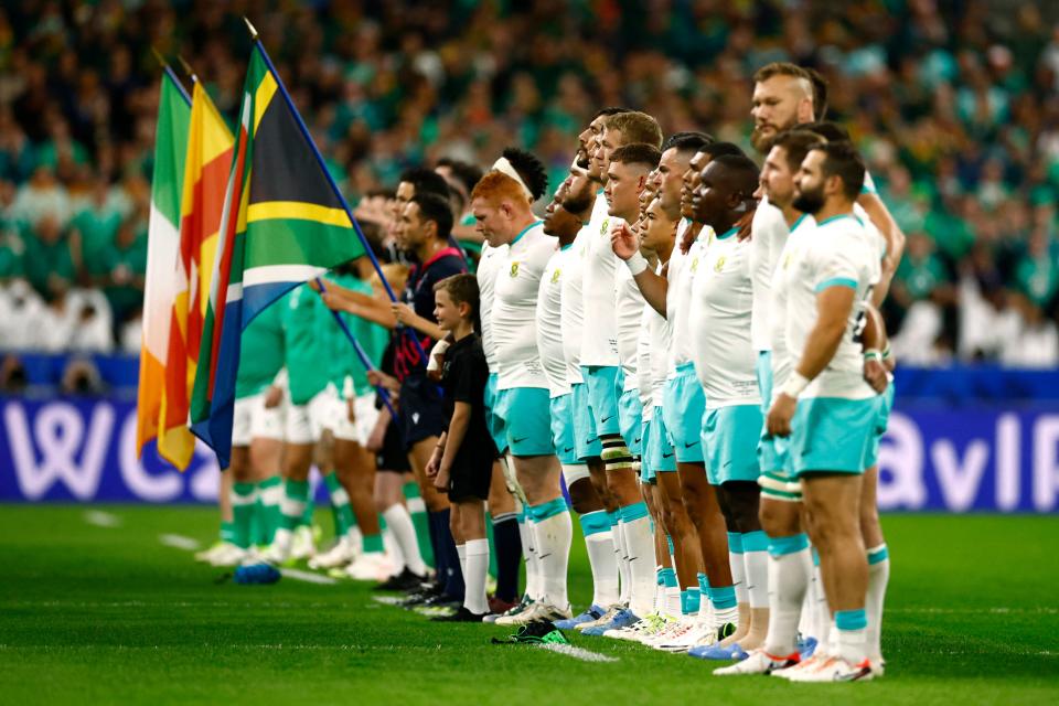 South Africa line up for the national anthems (Reuters)