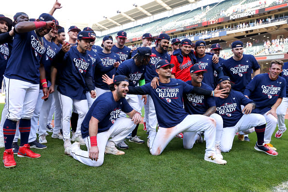 CLEVELAND, OH – SEPTEMBER 19: The Cleveland Guardians celebrate on the field after the Cleveland Guardians clinched a playoff spot following the Major League Baseball game between the Minnesota Twins and Cleveland Guardians on September 19, 2024, at Progressive Field in Cleveland, OH. (Photo by Frank Jansky/Icon Sportswire via Getty Images)