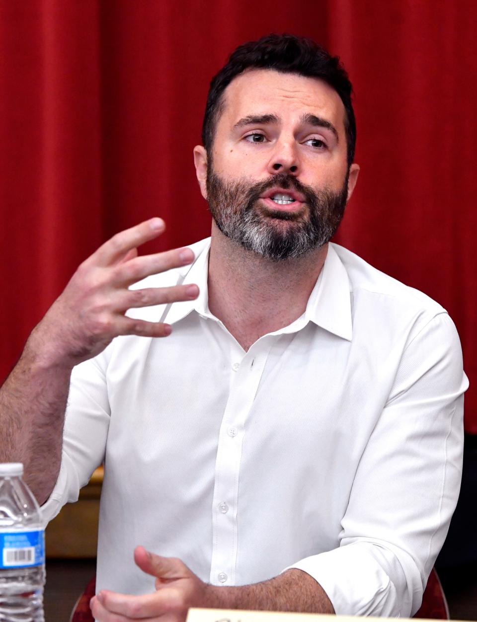 Place 3 candidate Blaise Regan during Tuesday’s city council candidate forum at the Abilene Public Library, which was sponsored by the Hispanic Leadership Council and the local NAACP April 4, 2023.