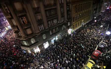 Demonstrators attend an anti-government protest in central Belgrade, Serbia, December 29, 2018. REUTERS/Marko Djurica