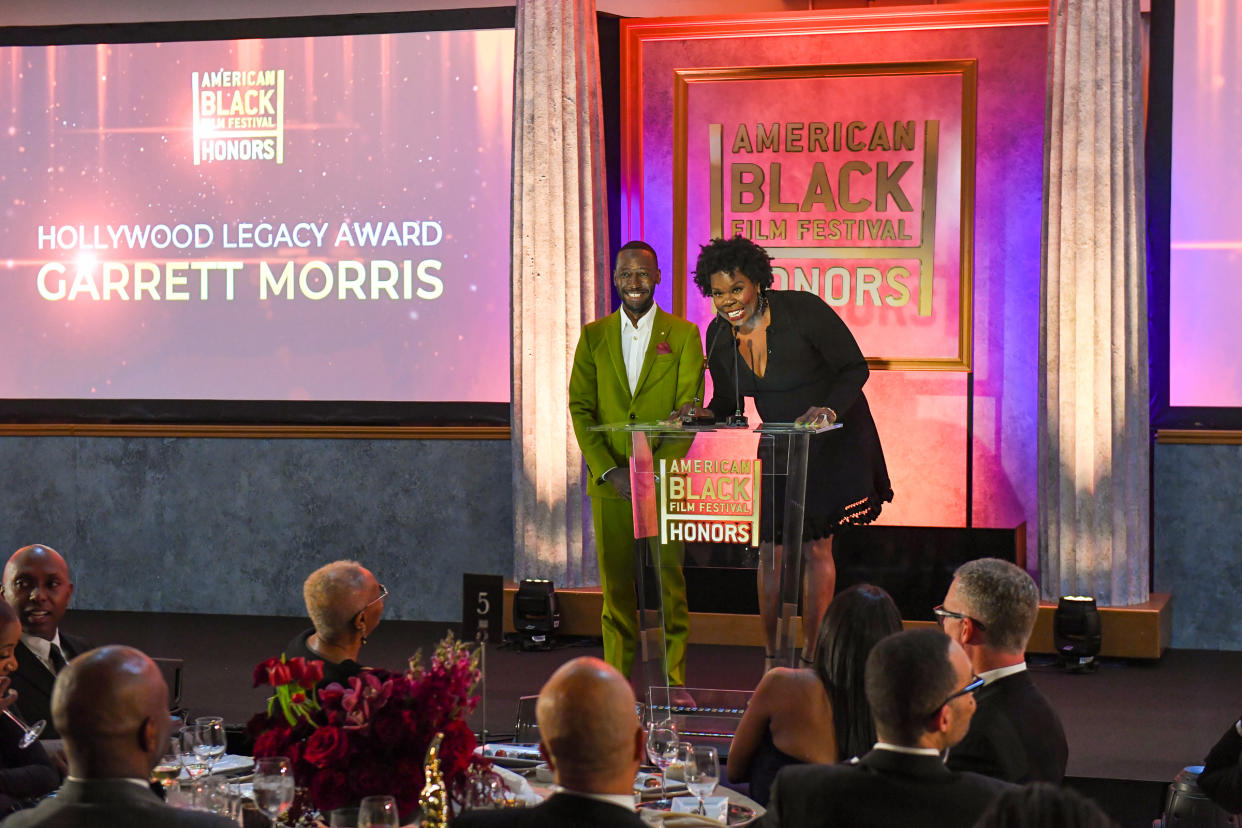 Lamorne Morris and Leslie Jones present the Hollywood Legacy Award to Garrett Morris.