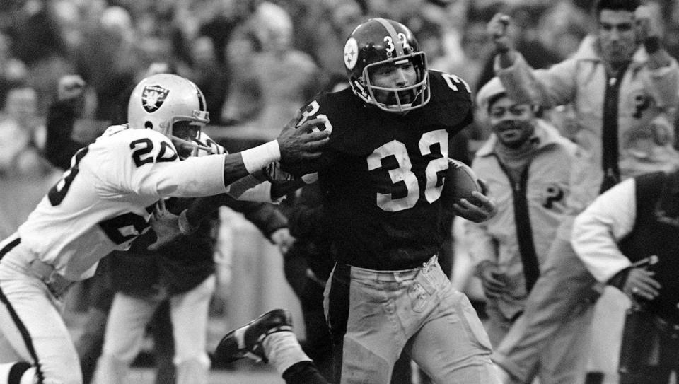 PIttsburgh Steelers running back Franco Harris scored a last-second touchdown to beat the Oakland Raiders in a 1972 playoff game. It became known as the Immaculate Reception.