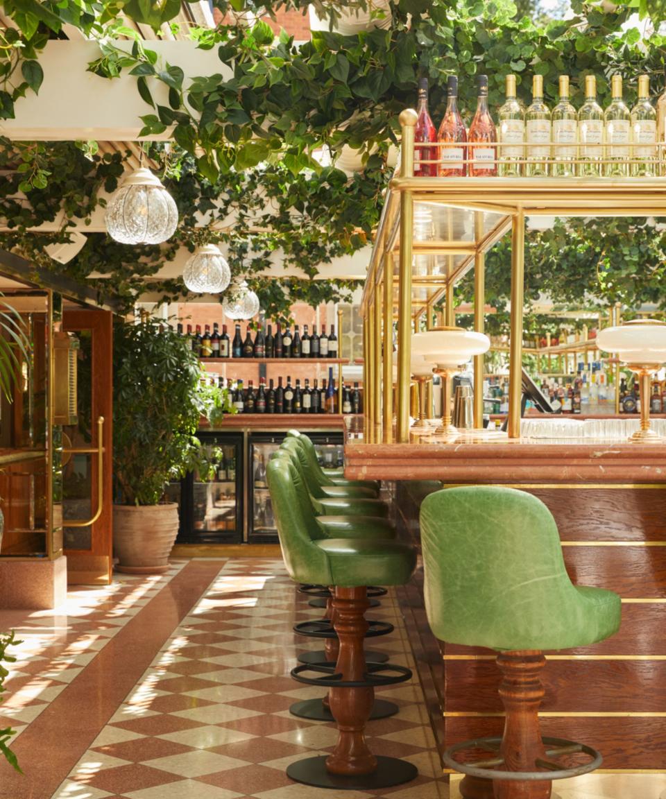 Bar with green bar stools