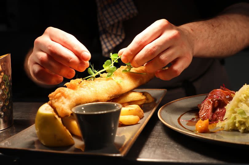 Fish and chips at the Four Bells Inn