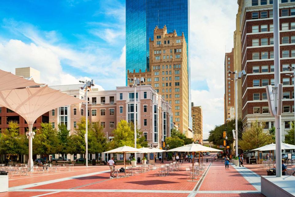 Sundance Square Plaza in downtown Fort Worth, Texas