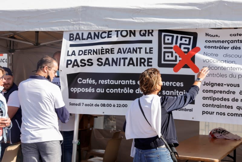 Bar and restaurants owners close their doors to protest against the health pass control measures, in Cambrai