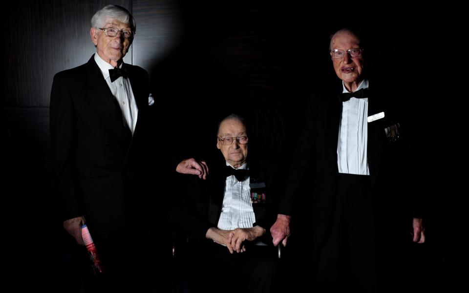 Sandy Saunders, Jack Perry and Des O'Connell members of the Guinea Pig Club veterans in 2015 - Credit:  Christopher Pledger