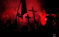 <p>Protestors carry crosses and light torches during a protest against the change of the country’s constitutional name, in front of the Parliament building in Skopje, Macedonia. Several thousand protestors have gathered in front of Macedonia’s parliament to demand that the government call off talks with neighbour Greece on a decades-long name dispute. (AP Photo/Boris Grdanoski) </p>