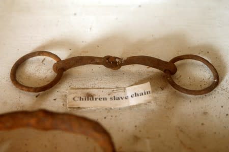 A child slave hand restraint chain is displayed as part of the collection at the Seriki Abass museum in Badagry