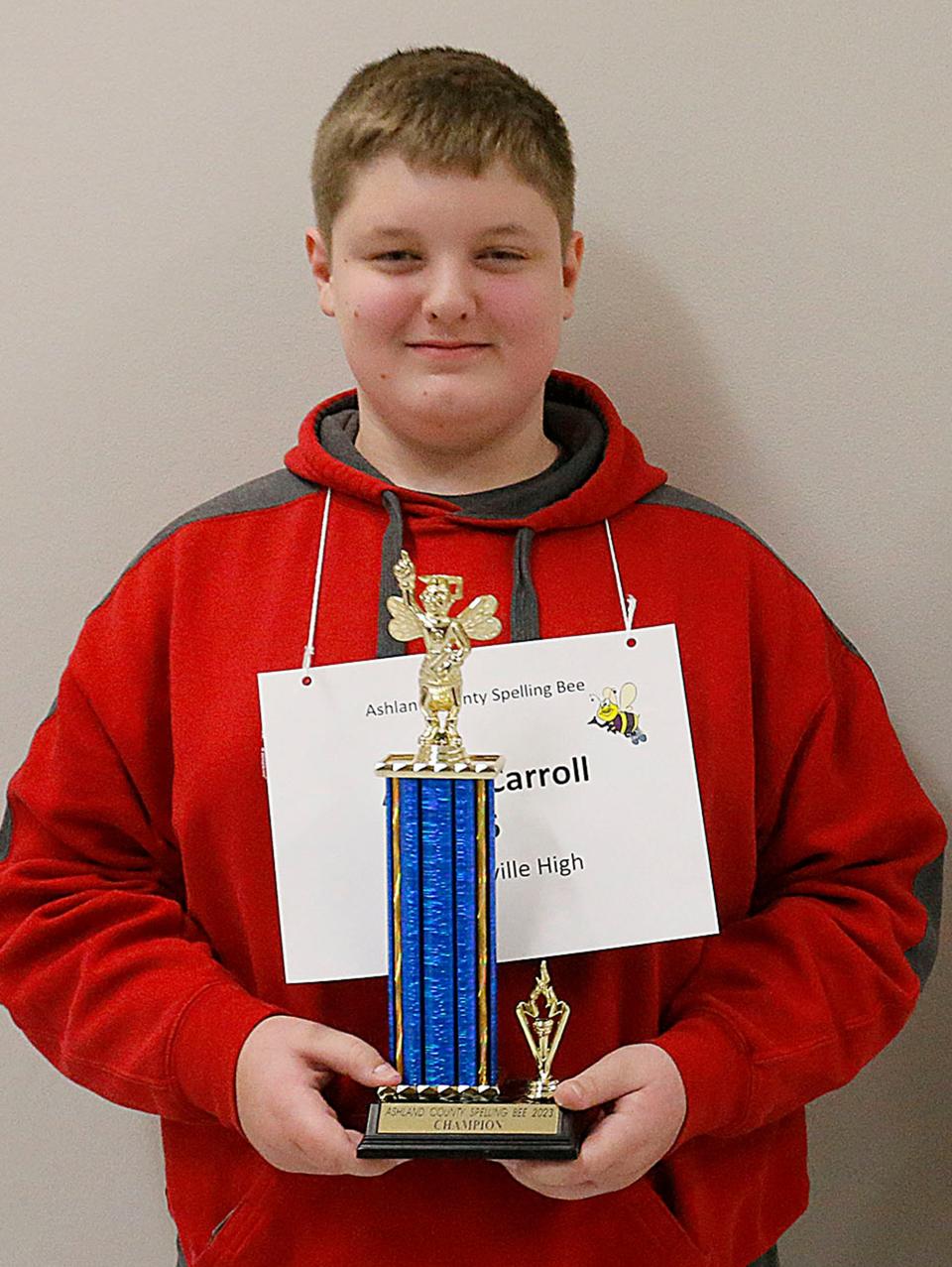 “I have always been very good at spelling," says Adam Carroll, who, for the second time, won the Ashland County Spelling Bee.