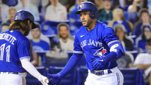 Toronto Blue Jays right fielder George Springer looks on from the News  Photo - Getty Images