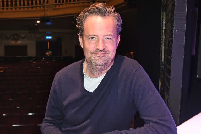 <p>David M. Benett/Dave Benett/Getty</p> Matthew Perry poses at a photocall for "The End Of Longing", a play which he wrote and starred in at The Playhouse Theatre in 2016.