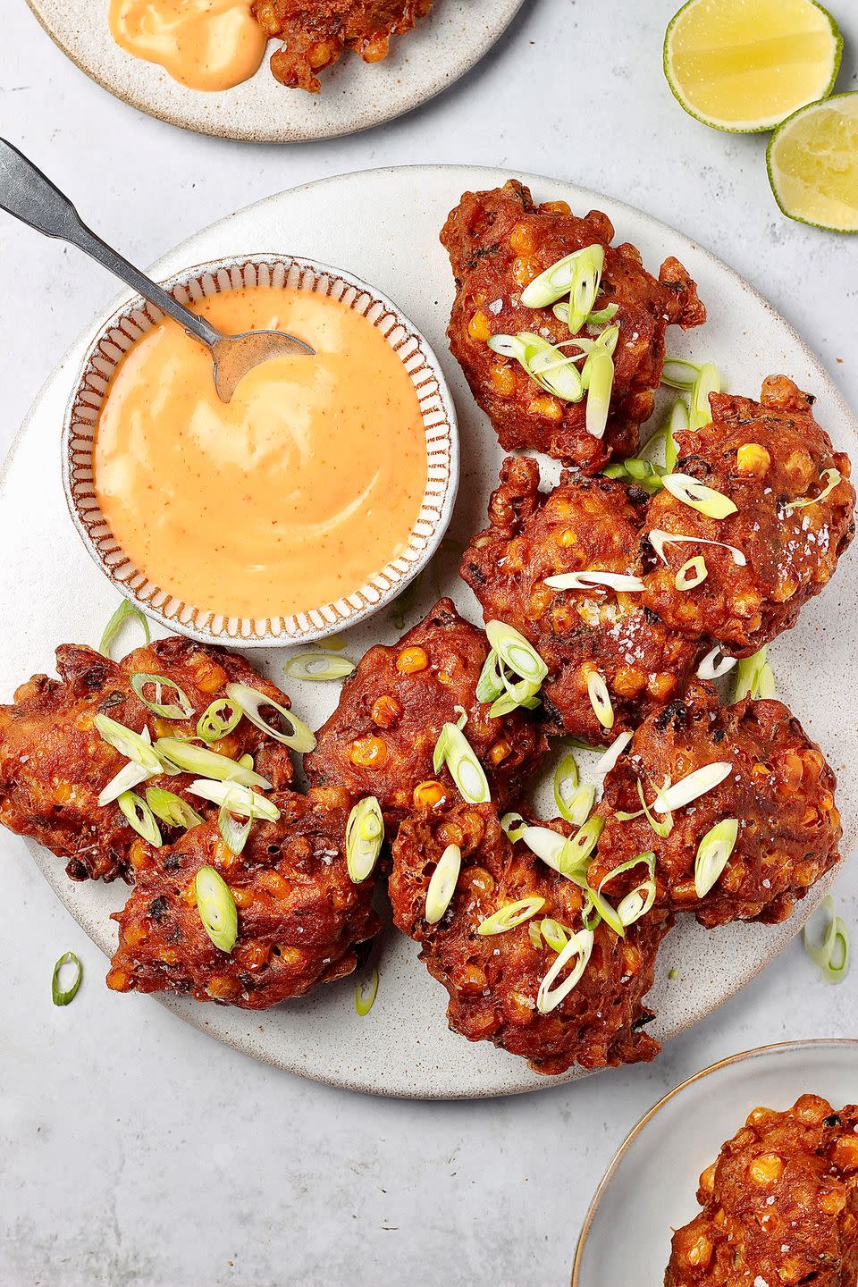 <p>Sweetcorn fritters are the perfect <a href="https://www.delish.com/uk/cooking/recipes/g32708558/vegetarian-side-dishes/" rel="nofollow noopener" target="_blank" data-ylk="slk:veggie;elm:context_link;itc:0;sec:content-canvas" class="link ">veggie</a> fritter that work as a snack, part of a <a href="https://www.delish.com/uk/cooking/recipes/g30778888/party-food/" rel="nofollow noopener" target="_blank" data-ylk="slk:buffet;elm:context_link;itc:0;sec:content-canvas" class="link ">buffet</a> table, or served with a poached egg on top for the perfect <a href="https://www.delish.com/uk/cocktails-drinks/a29244410/brunch-punch-recipe/" rel="nofollow noopener" target="_blank" data-ylk="slk:brunch;elm:context_link;itc:0;sec:content-canvas" class="link ">brunch</a> or <a href="https://www.delish.com/uk/cooking/recipes/g29890570/healthy-lunch-ideas/" rel="nofollow noopener" target="_blank" data-ylk="slk:lunch;elm:context_link;itc:0;sec:content-canvas" class="link ">lunch</a> dish. </p><p>Get the <a href="https://www.delish.com/uk/cooking/recipes/a33440914/sweetcorn-fritters/" rel="nofollow noopener" target="_blank" data-ylk="slk:Sweetcorn Fritters;elm:context_link;itc:0;sec:content-canvas" class="link ">Sweetcorn Fritters</a> recipe.</p>