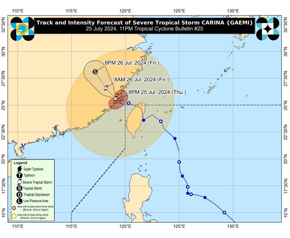 Map shows Typhoon Gaemi’s movement inland (PAGASA)